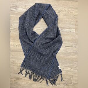 Fraas Men's Blue and Gray Checkered Wool Scarf
